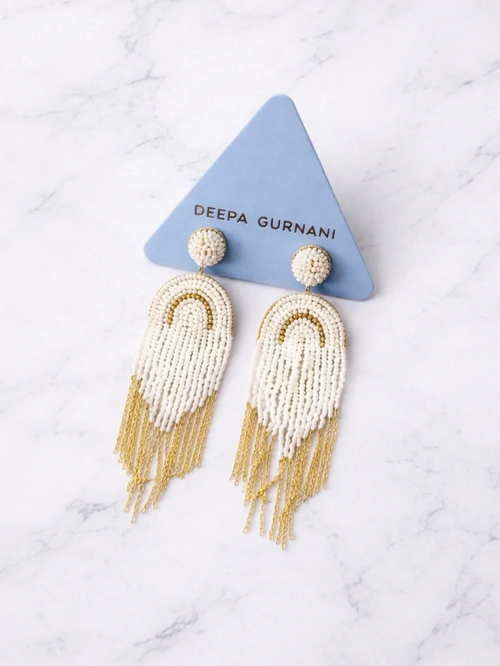 Deepa Gurnani Circe Beaded Fringe
Drop Earrings White Gold Dangle Handmade Boho - Picture 3 of 3